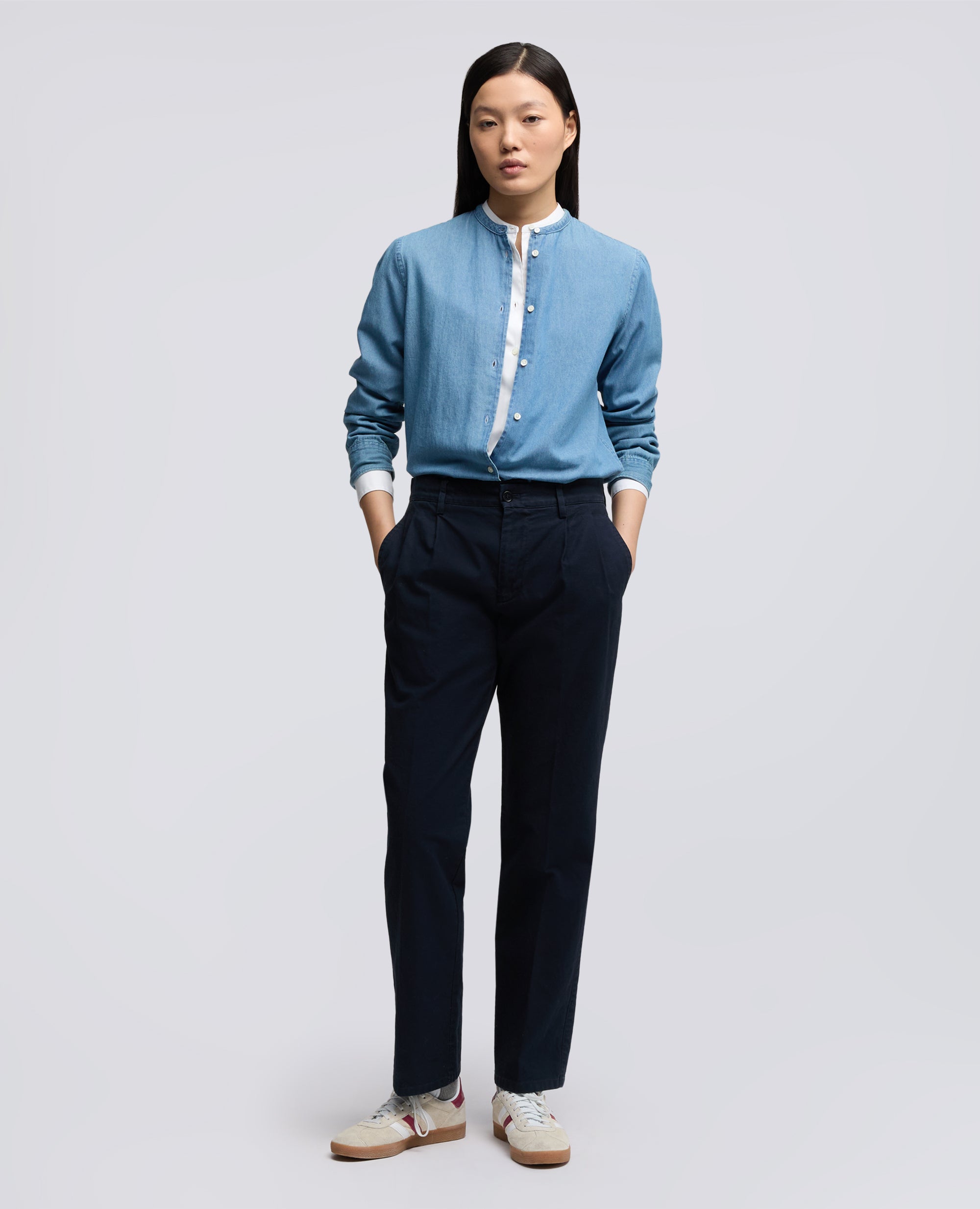 PANTALONE IN GABARDINA DI COTONE CON PINCES - BLU - ASPESI