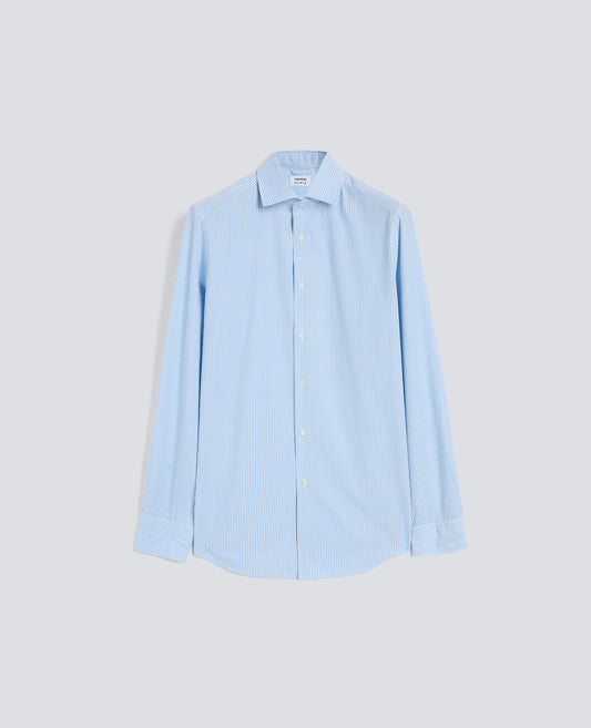 CAMICIA RIGATA IN POPELINE DI COTONE CON COLLO FRANCESE - AZZURRO - ASPESI