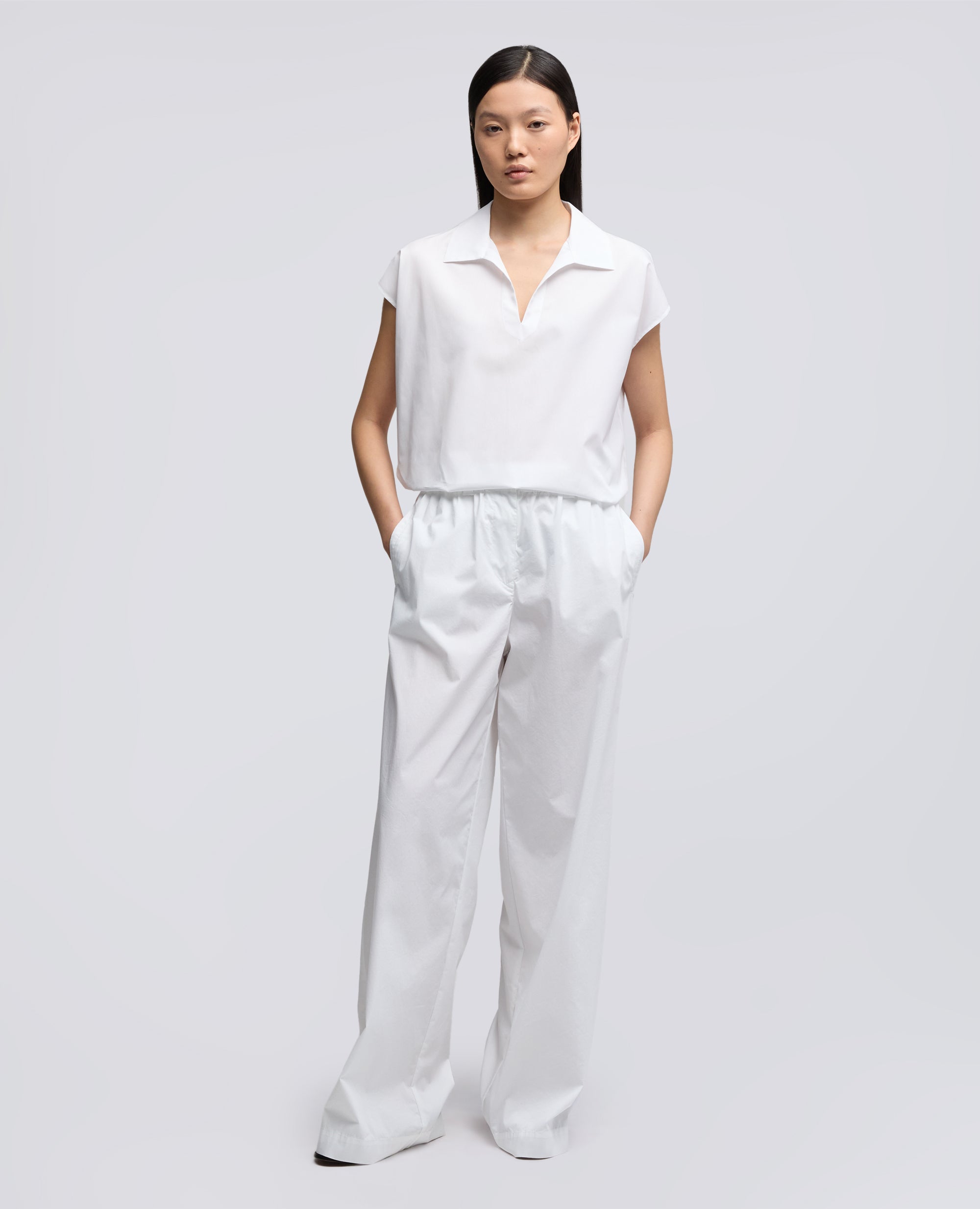 PANTALONE IN POPELINE DI COTONE E NYLON STRETCH - BIANCO - ASPESI