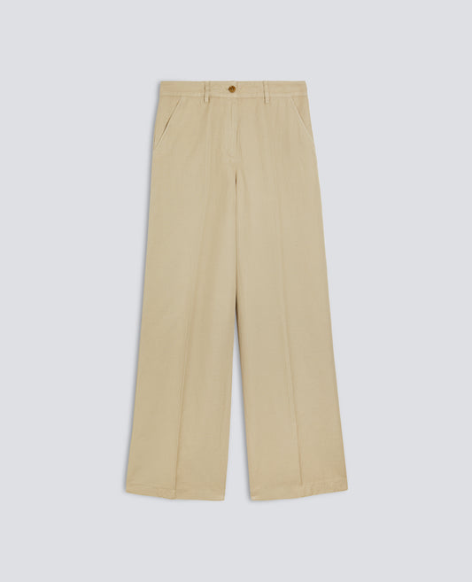 PANTALONE IN GABARDINA COTONE E LINO TINTO CAPO - BEIGE - ASPESI