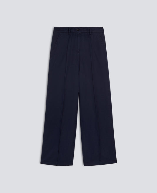PANTALONE IN GABARDINA COTONE E LINO TINTO CAPO - BLU - ASPESI