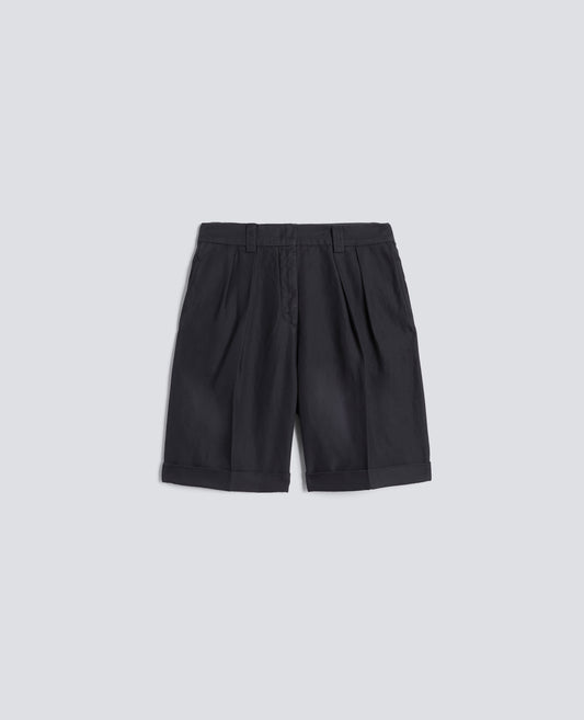 BERMUDA IN GABARDINE IN COTONE E LINO FIAMMATO TINTO CAPO - BLU - ASPESI