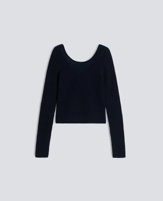 MAGLIA A MANICHE LUNGHE IN FILATO DI COTONE - BLU - ASPESI