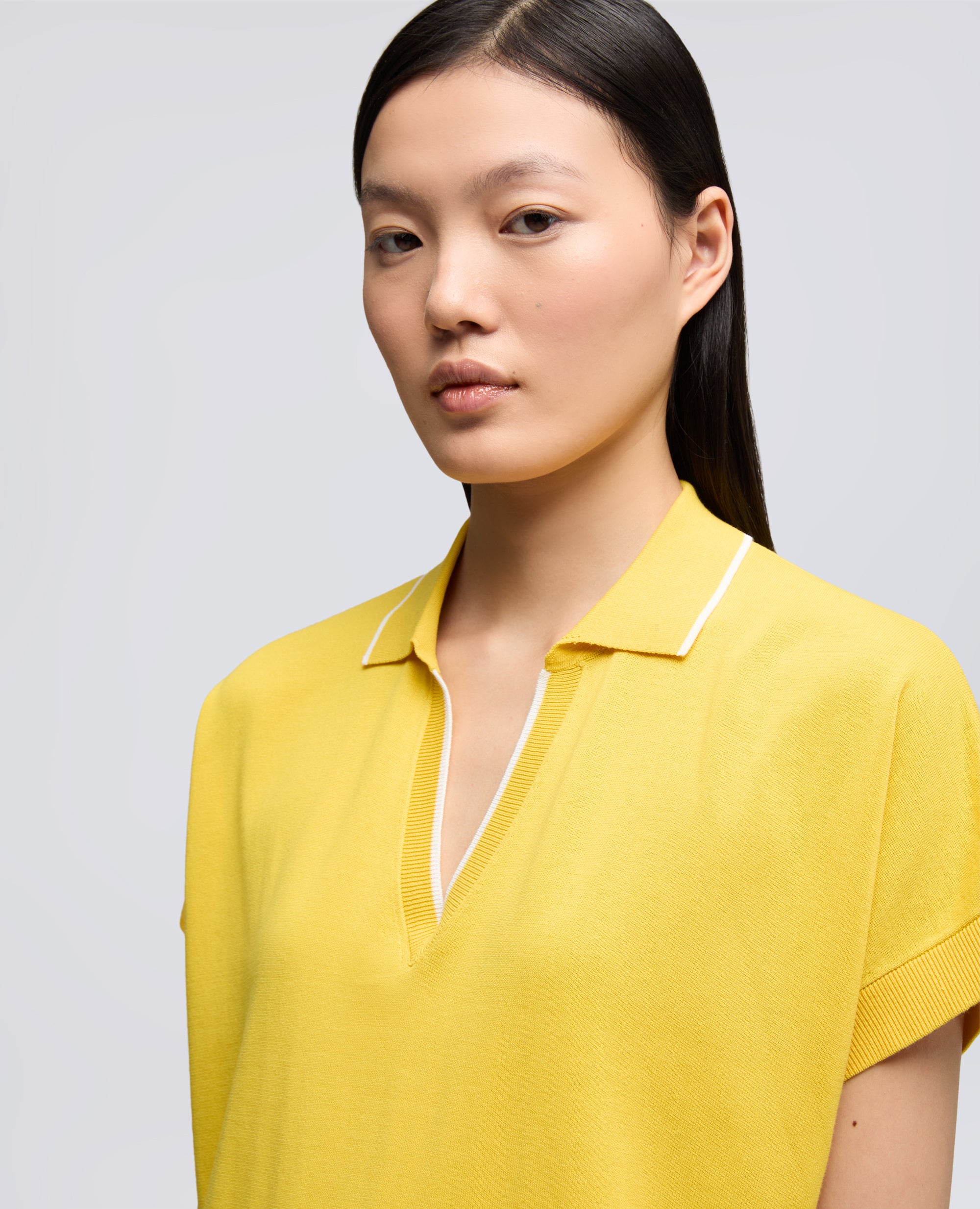 JERSEY DE ESCOTE EN V CON CUELLO DE HILO DE ALGODON PURO - GIALLO - ASPESI