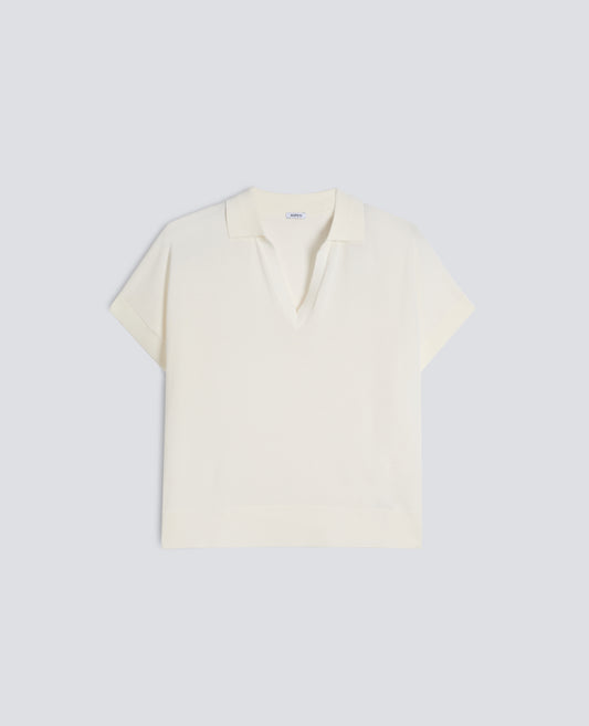 MAGLIA SCOLLO A V CON COLLETTO IN FILATO DI PURO COTONE - BIANCO - ASPESI