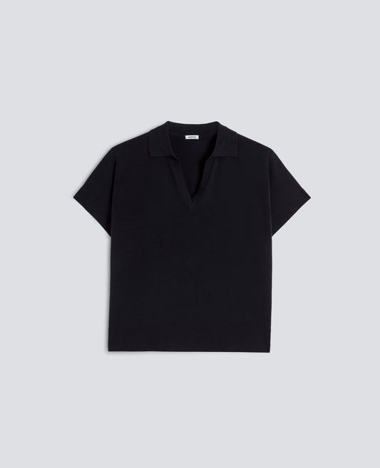 MAGLIA SCOLLO A V CON COLLETTO IN FILATO DI PURO COTONE - NERO - ASPESI