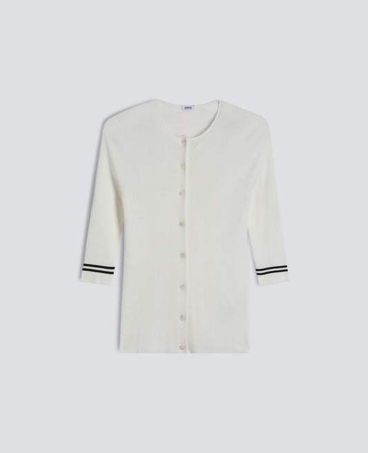 CARDIGAN GIROCOLLO IN COSTINA DI PURO COTONE - BIANCO - ASPESI