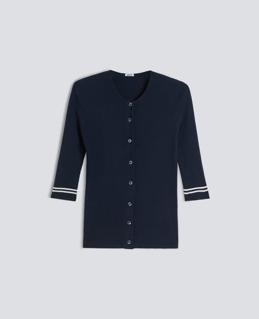 CARDIGAN GIROCOLLO IN COSTINA DI PURO COTONE - BLU - ASPESI
