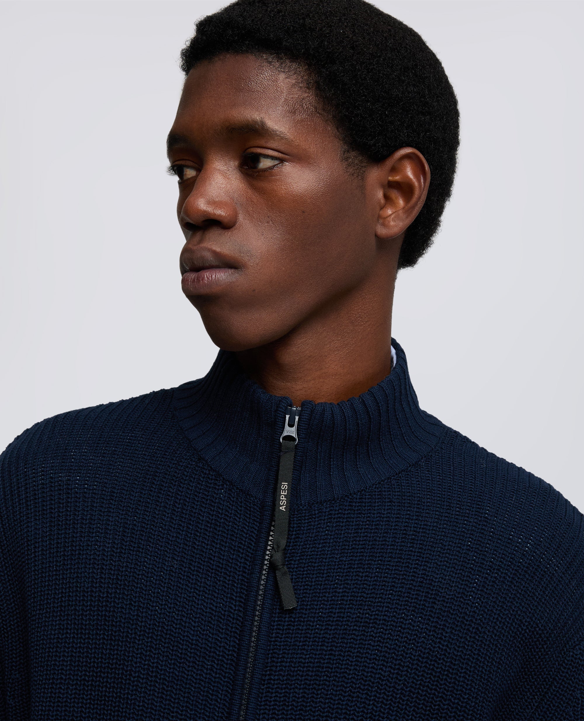 MAGLIA CON ZIP IN FILATO DI COTONE - BLU - ASPESI