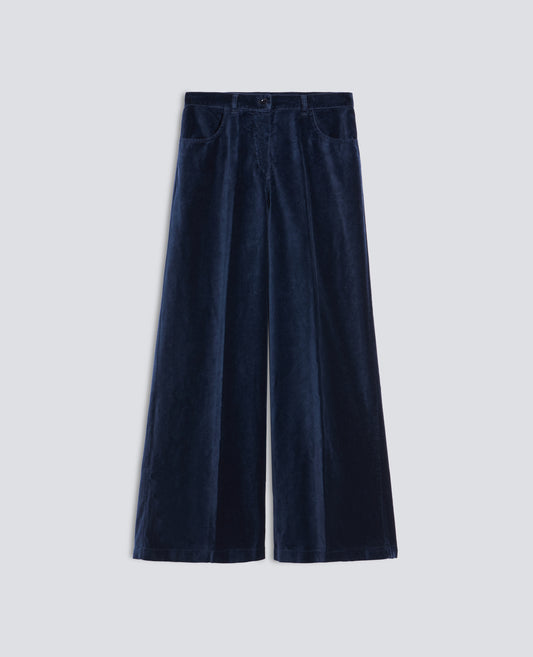 PANTALONE AMPIO IN VELLUTO LISCIO - BLU - ASPESI