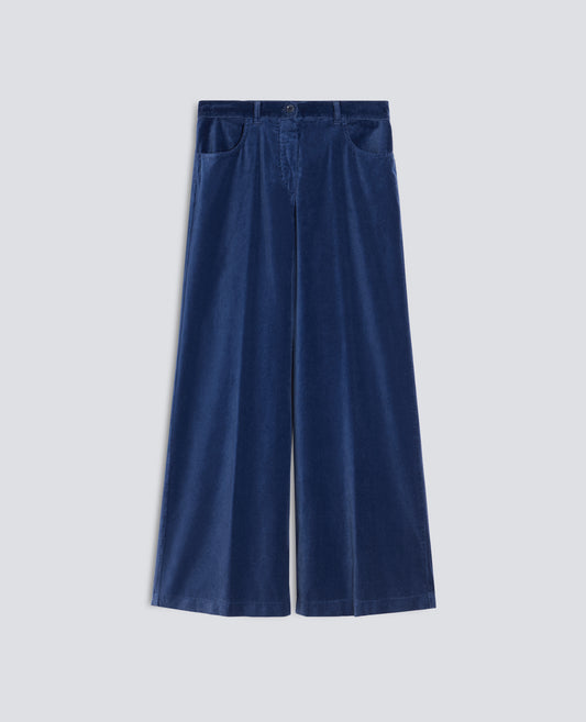 PANTALONE AMPIO IN VELLUTO LISCIO - BLU - ASPESI