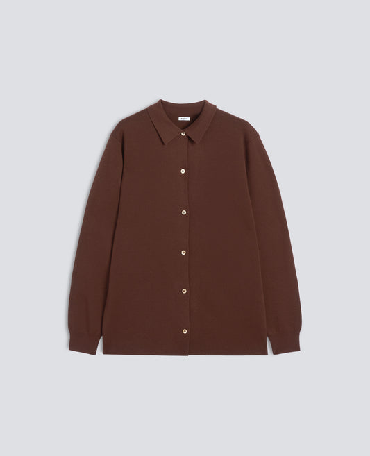 CARDIGAN A CAMICIA IN LANA MERINO - MARRONE - ASPESI