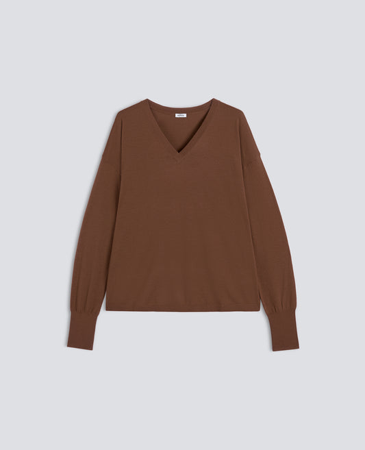 MAGLIA CON SCOLLO A V IN LANA MERINO - MARRONE - ASPESI