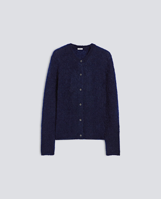 RUNDHALS-STRICKJACKE AUS MOHAIR-WOLL-STRICK - BLU - ASPESI