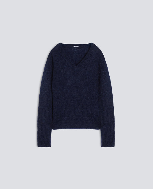 PULL COL EN V EN MOHAIR ET LAINE - BLU - ASPESI
