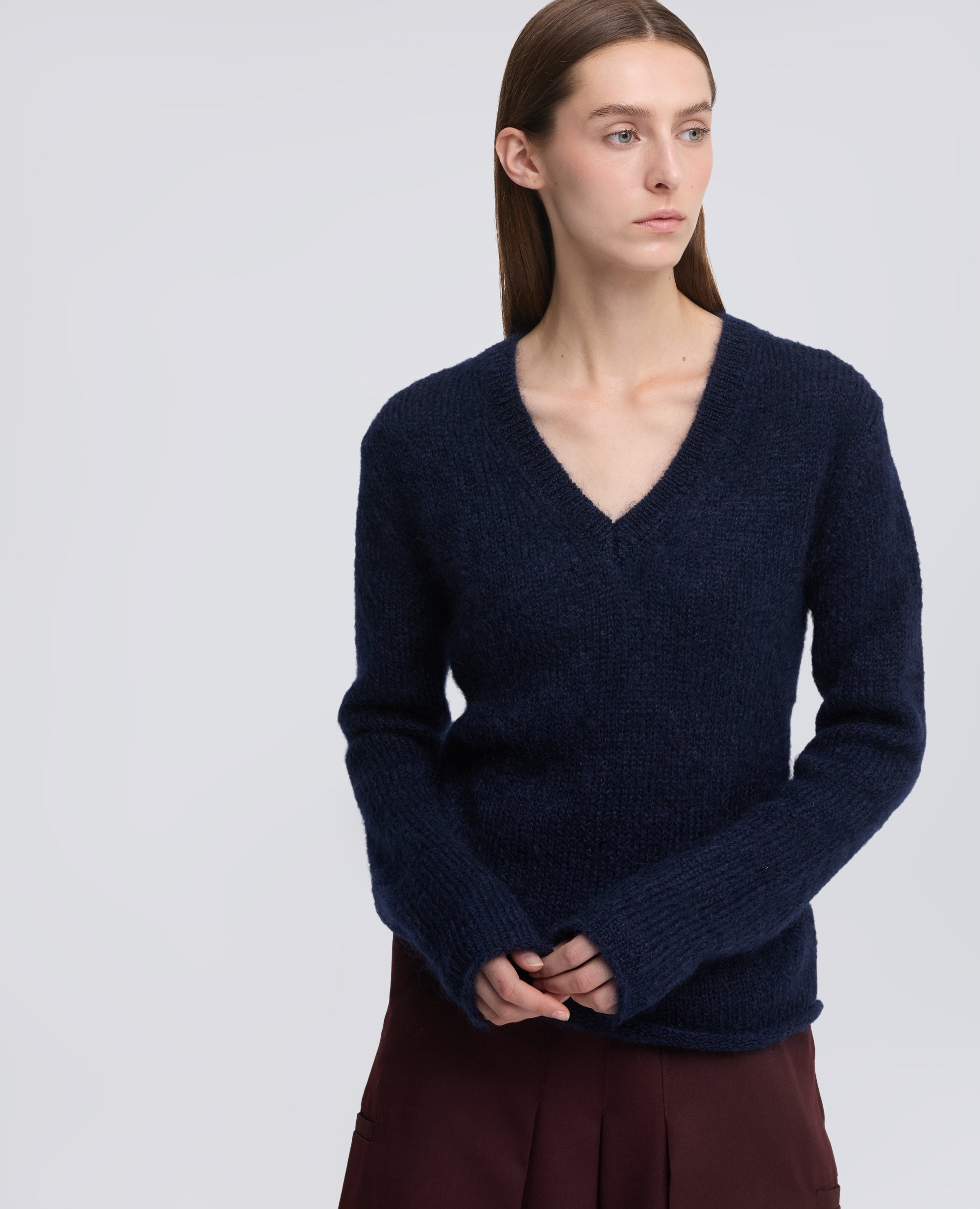 MAGLIA SCOLLO A -V- IN MOHAIR E LANA - BLU - ASPESI