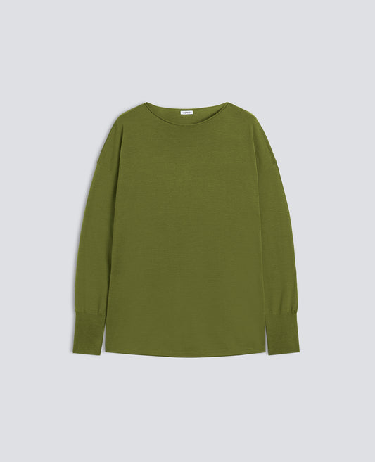 MAGLIA CON SCOLLO A BARCHETTA IN LANA MERINO - VERDE - ASPESI