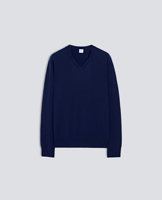 MAGLIA SCOLLO A -V- IN LANA E CHASHMERE - BLU - ASPESI
