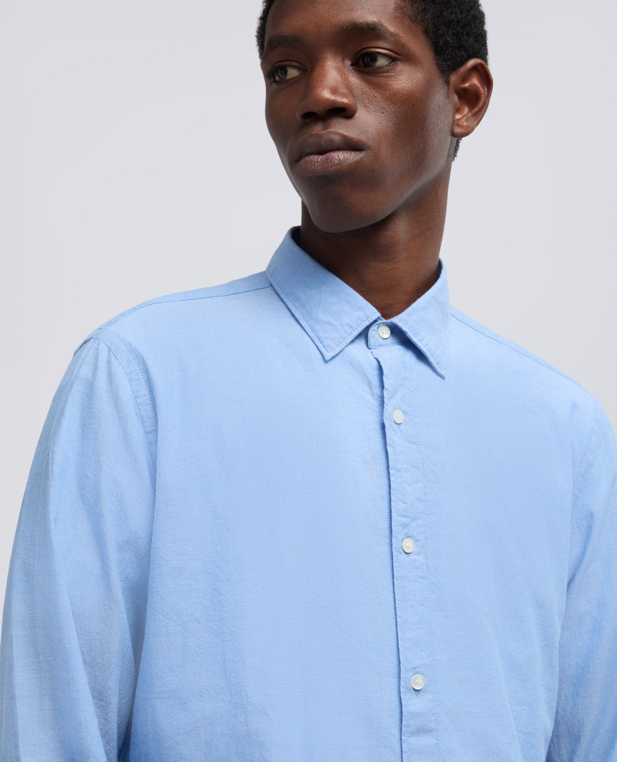 CAMICIA CLASSICA IN CHAMBRAY DI COTONE LEGGERO INDIANO - AZZURRO - ASPESI