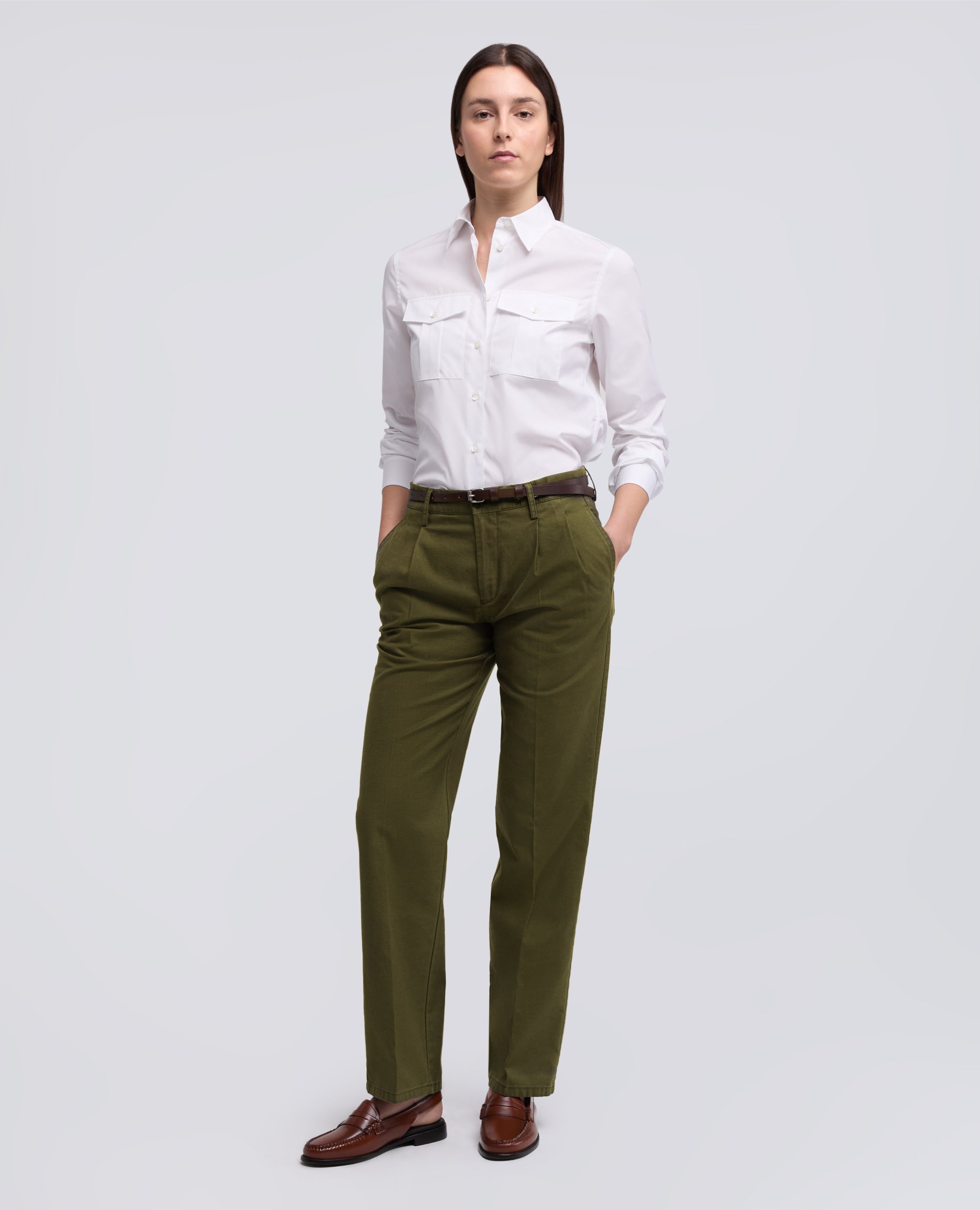 PANTALONE IN GABARDINA DI COTONE CON PINCES - VERDE - ASPESI