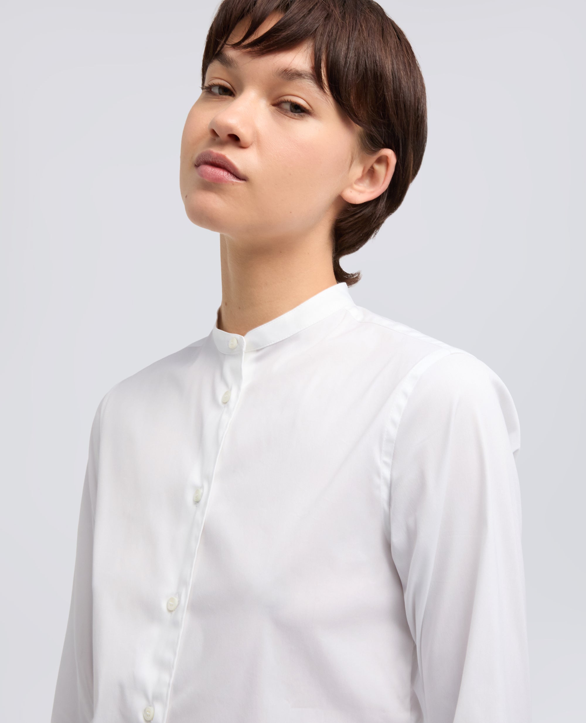 CAMICIA IN POPELINE DI COTONE STRETCH CON COLLO ALLA COREANA - BIANCO - ASPESI