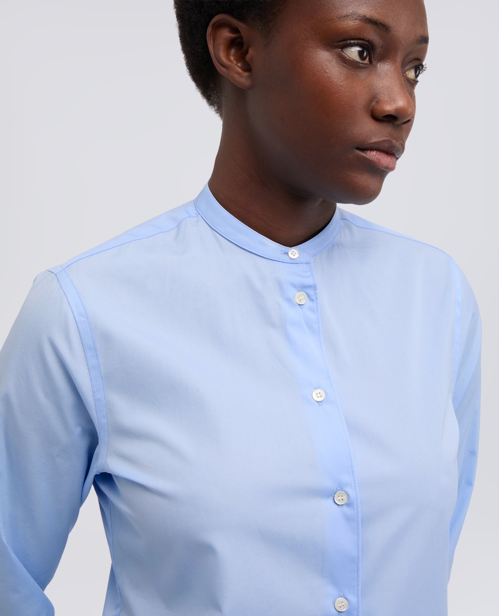 CAMICIA IN POPELINE DI COTONE CON COLLO ALLA COREANA - AZZURRO - ASPESI