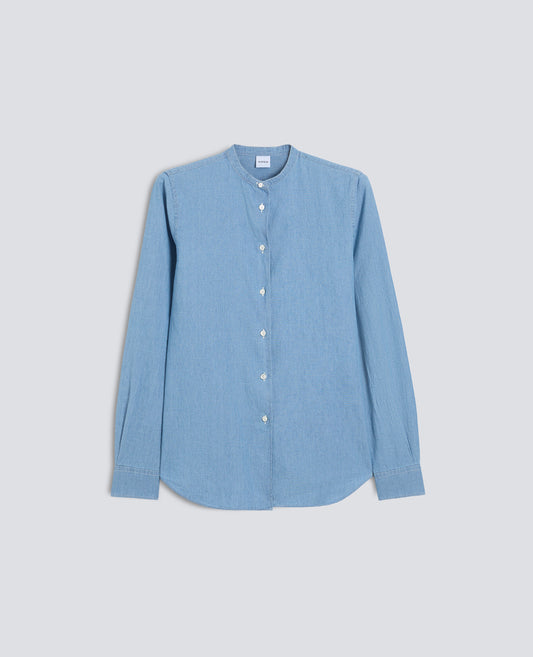 CAMICIA IN CHAMBRAY COTONE GIAPPONESE CON COLLO ALLA COREANA - BLU - ASPESI