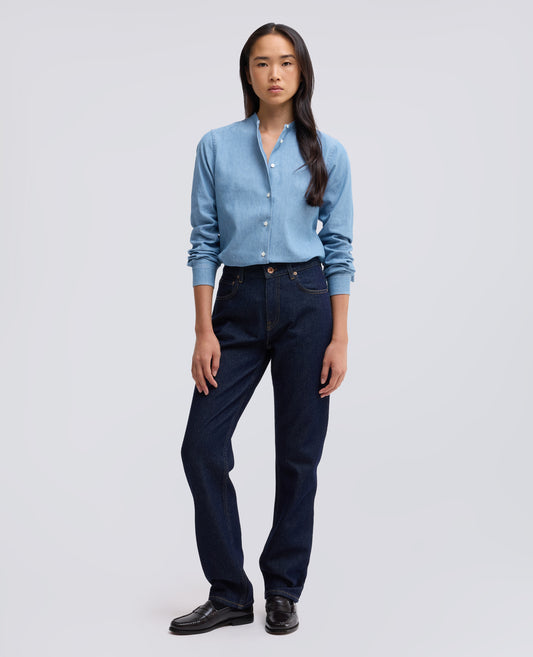CAMICIA IN CHAMBRAY COTONE GIAPPONESE CON COLLO ALLA COREANA - BLU - ASPESI