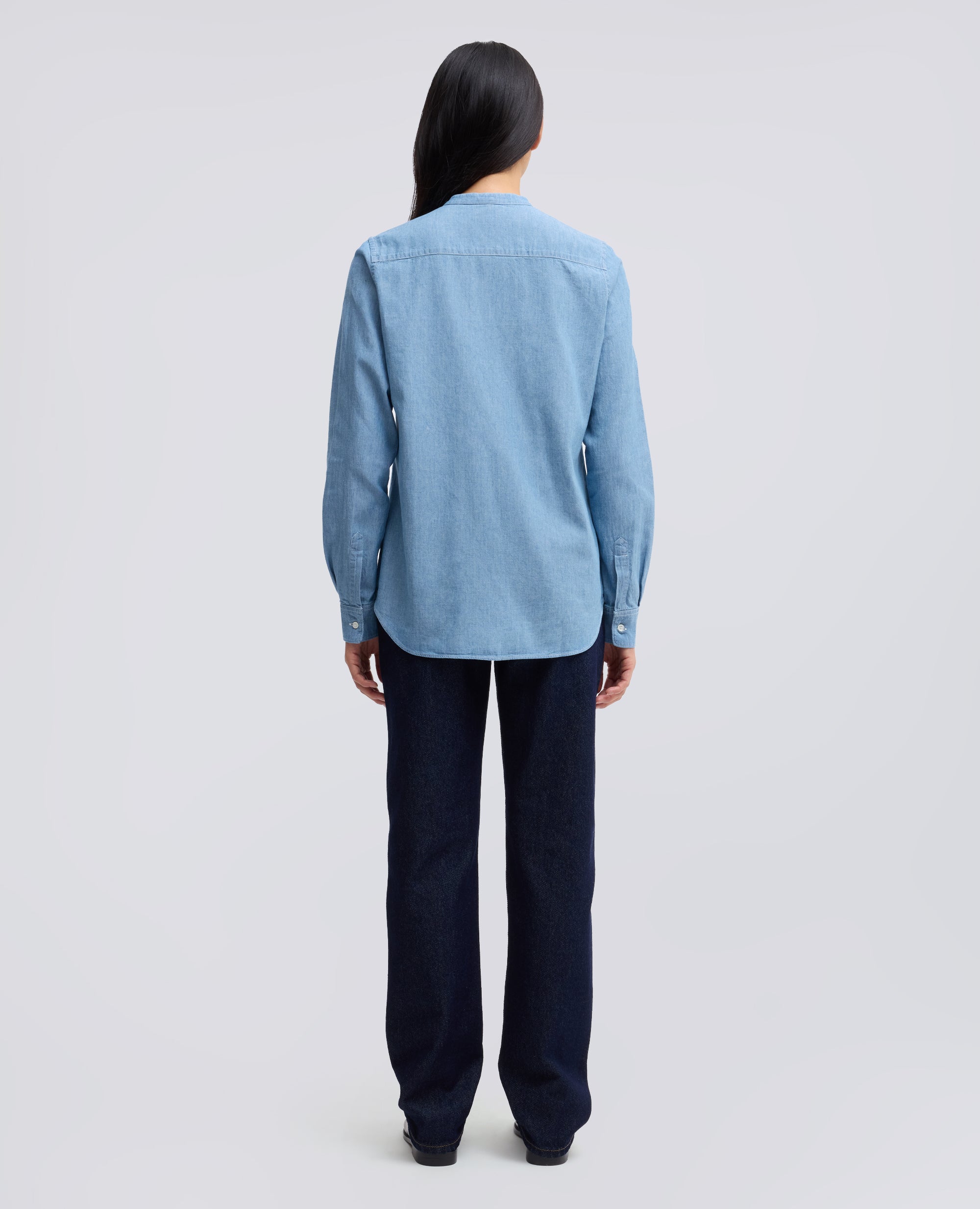 CAMICIA IN CHAMBRAY COTONE GIAPPONESE CON COLLO ALLA COREANA - BLU - ASPESI