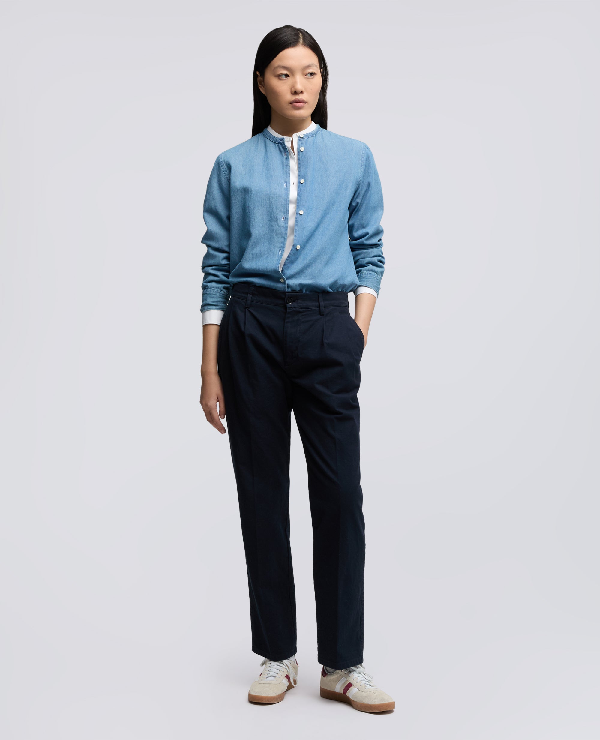 CAMICIA MOD.5416 IN DENIM DI COTONE CON COLLO ALLA COREANA - BLU - ASPESI