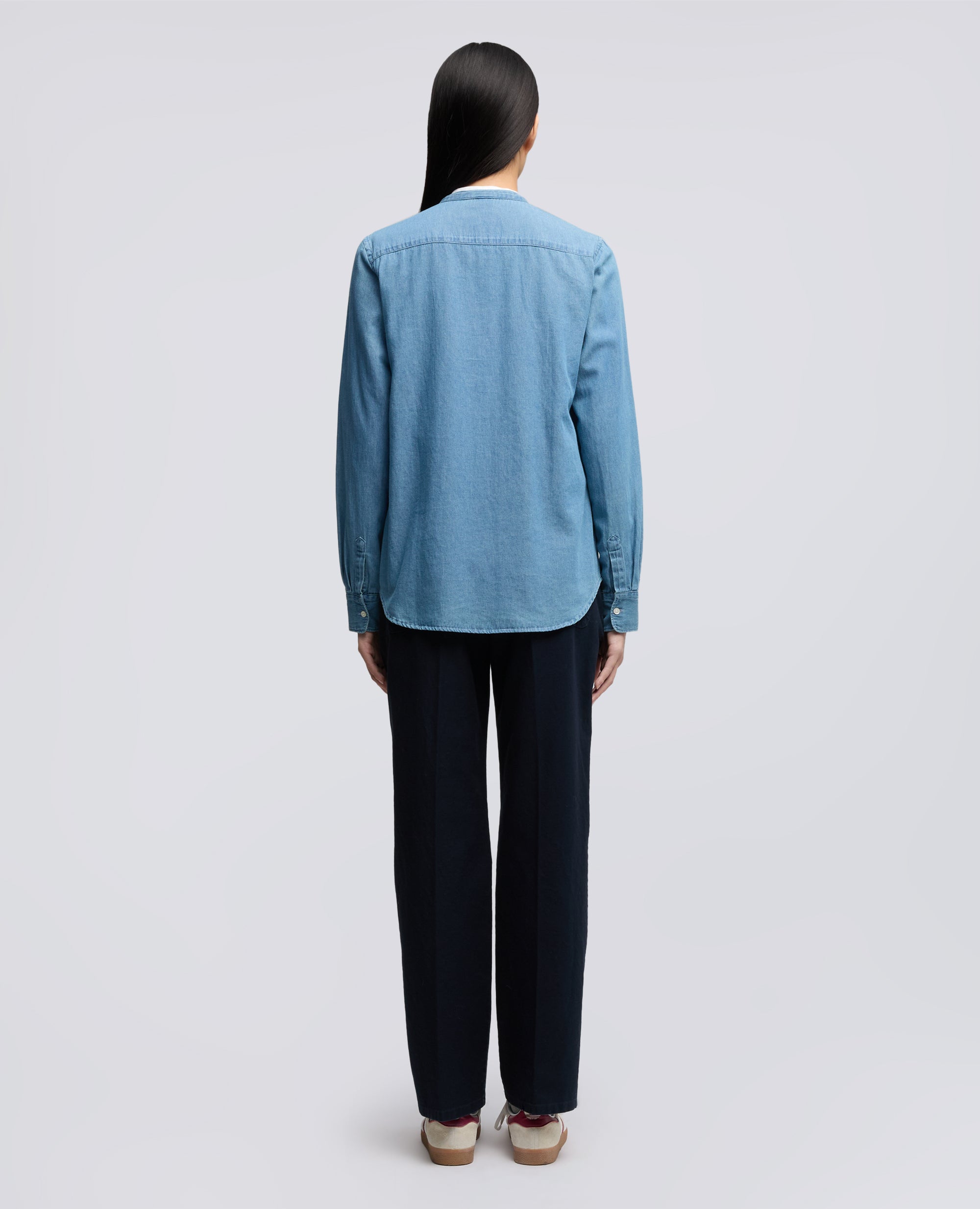 CAMICIA MOD.5416 IN DENIM DI COTONE CON COLLO ALLA COREANA - BLU - ASPESI