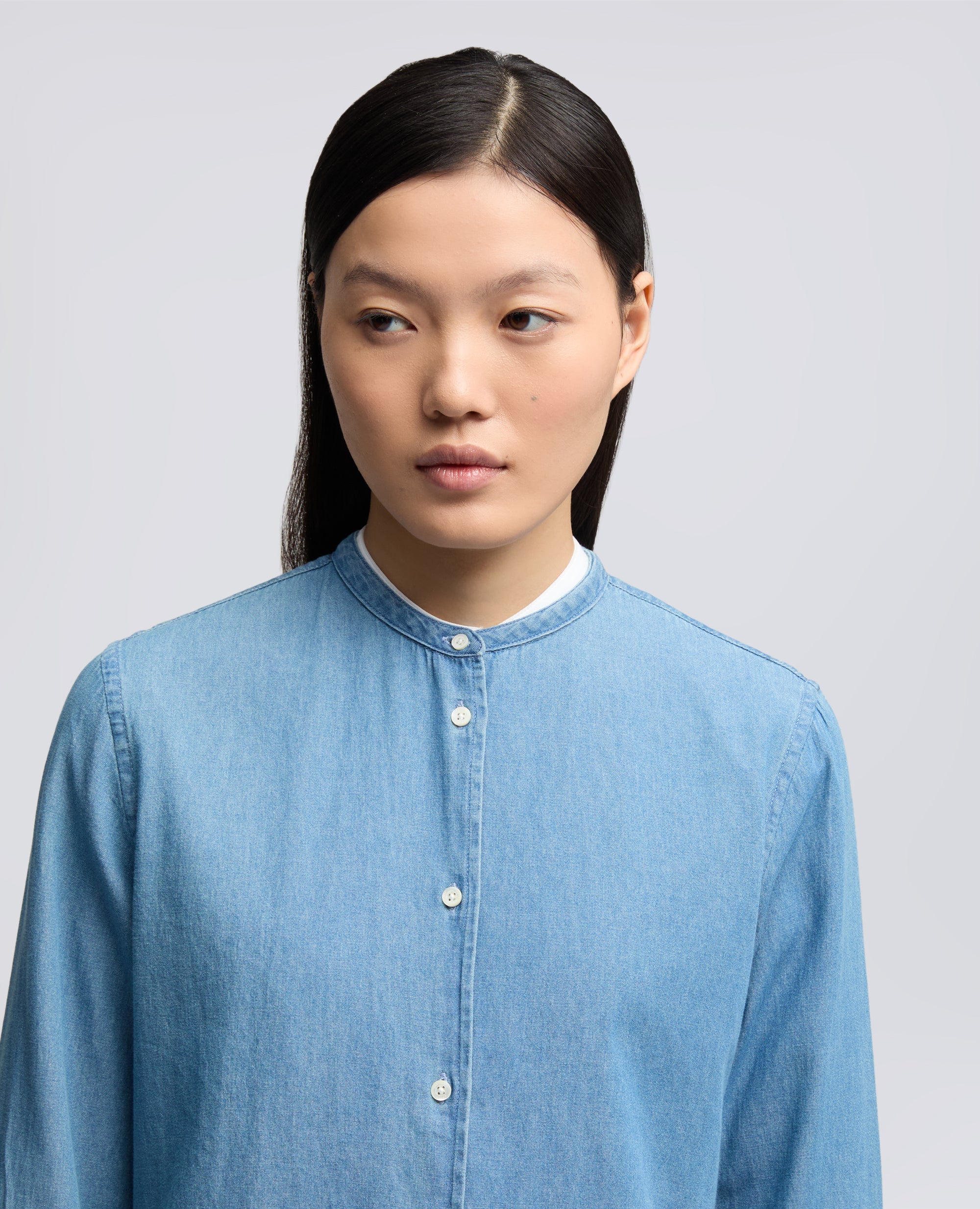 CAMICIA MOD.5416 IN DENIM DI COTONE CON COLLO ALLA COREANA - BLU - ASPESI