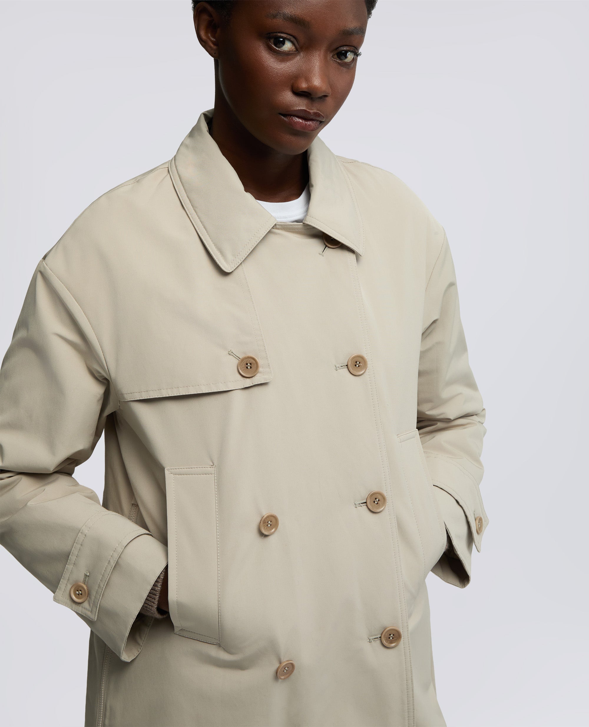 SCARLETT SHORT COTTON BLEND TRENCH COAT - BEIGE - ASPESI