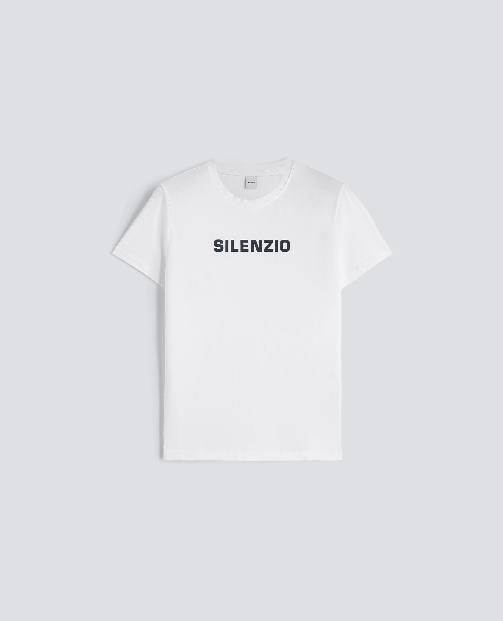T-SHIRT IN JERSEY DI COTONE CON STAMPA -SILENZIO- - BIANCO - ASPESI