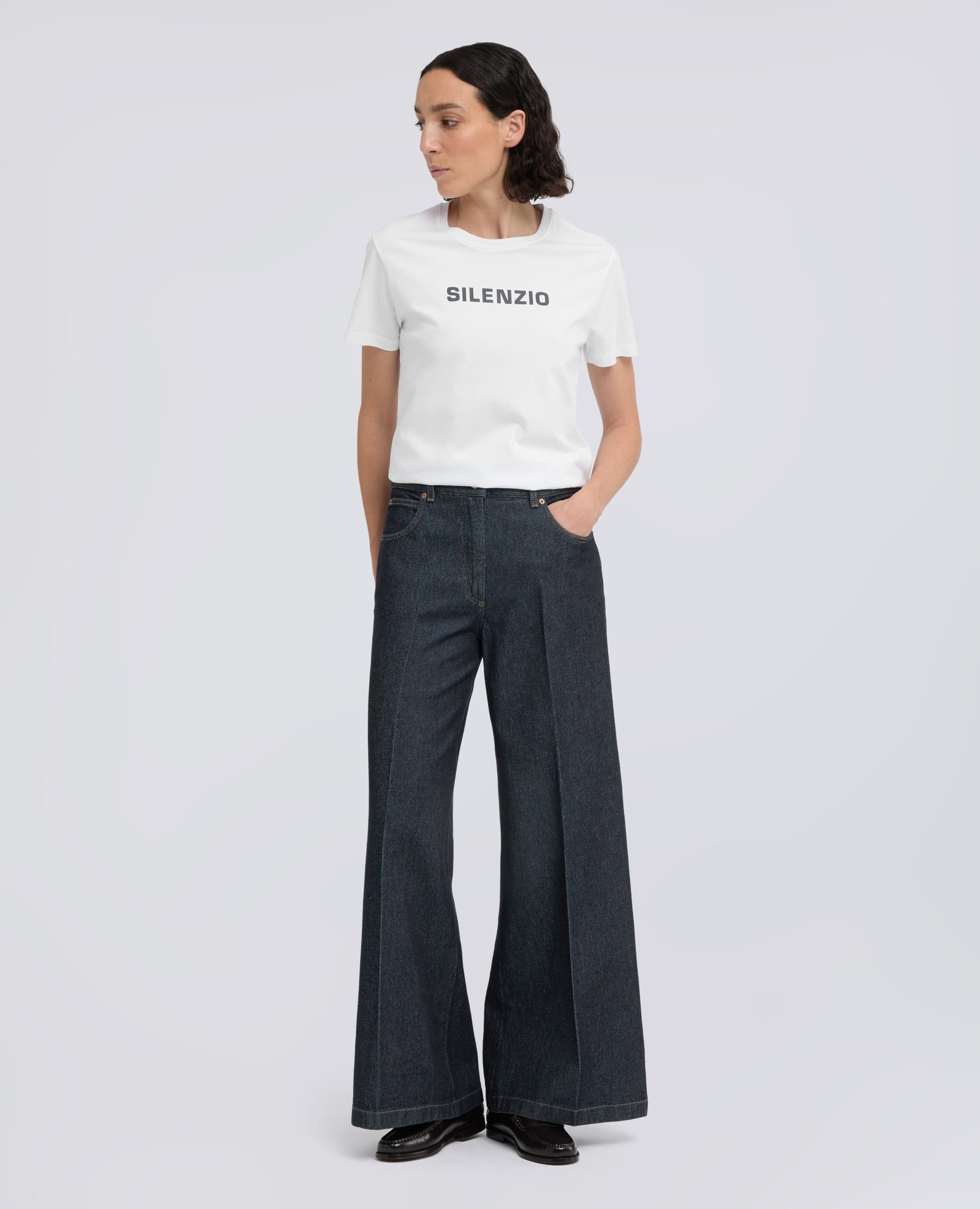 T-SHIRT IN JERSEY DI COTONE CON STAMPA -SILENZIO- - BIANCO - ASPESI