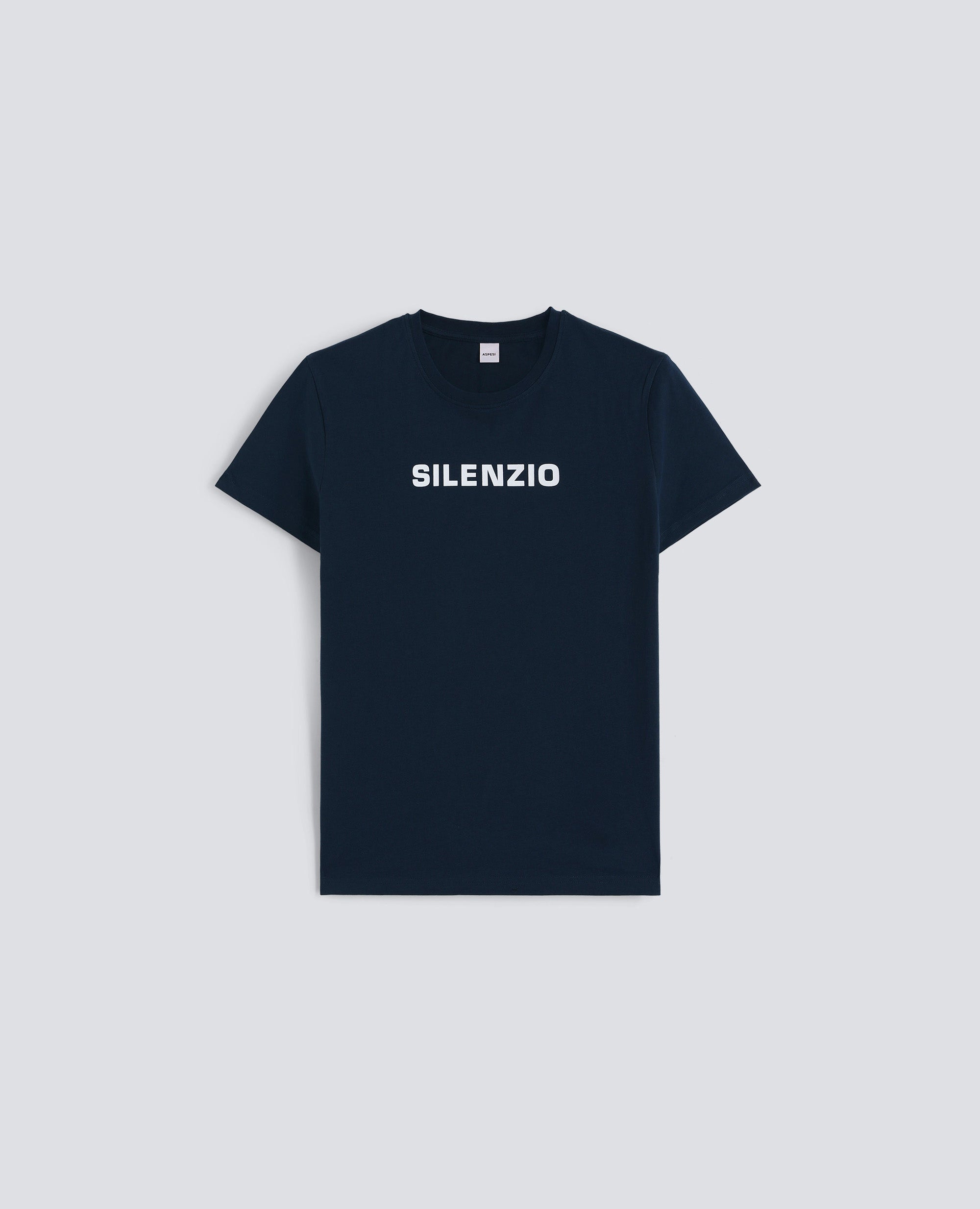 BAUMWOLL JERSEY TSHIRT MIT -SILENZIO-PRINT - BLU - ASPESI