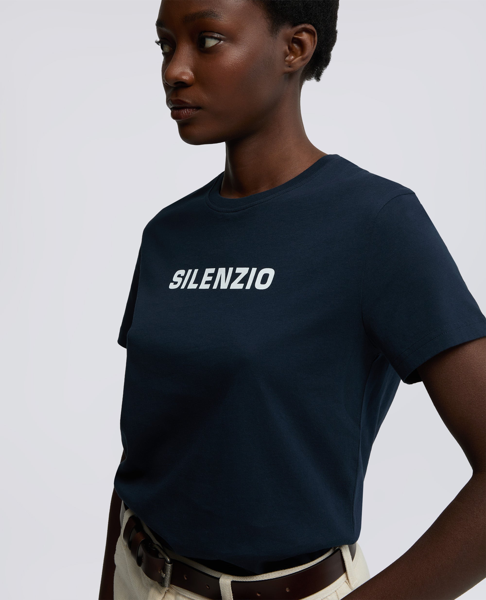 BAUMWOLL JERSEY TSHIRT MIT -SILENZIO-PRINT - BLU - ASPESI