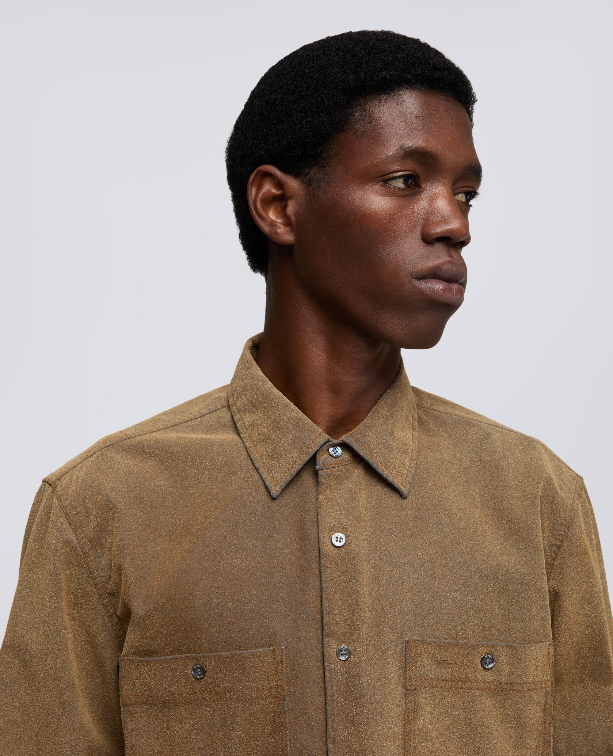 CAMICIA DA LAVORO IN CHAMBRAY FLOCCATO CON PELLE RICICLATA - BEIGE - ASPESI