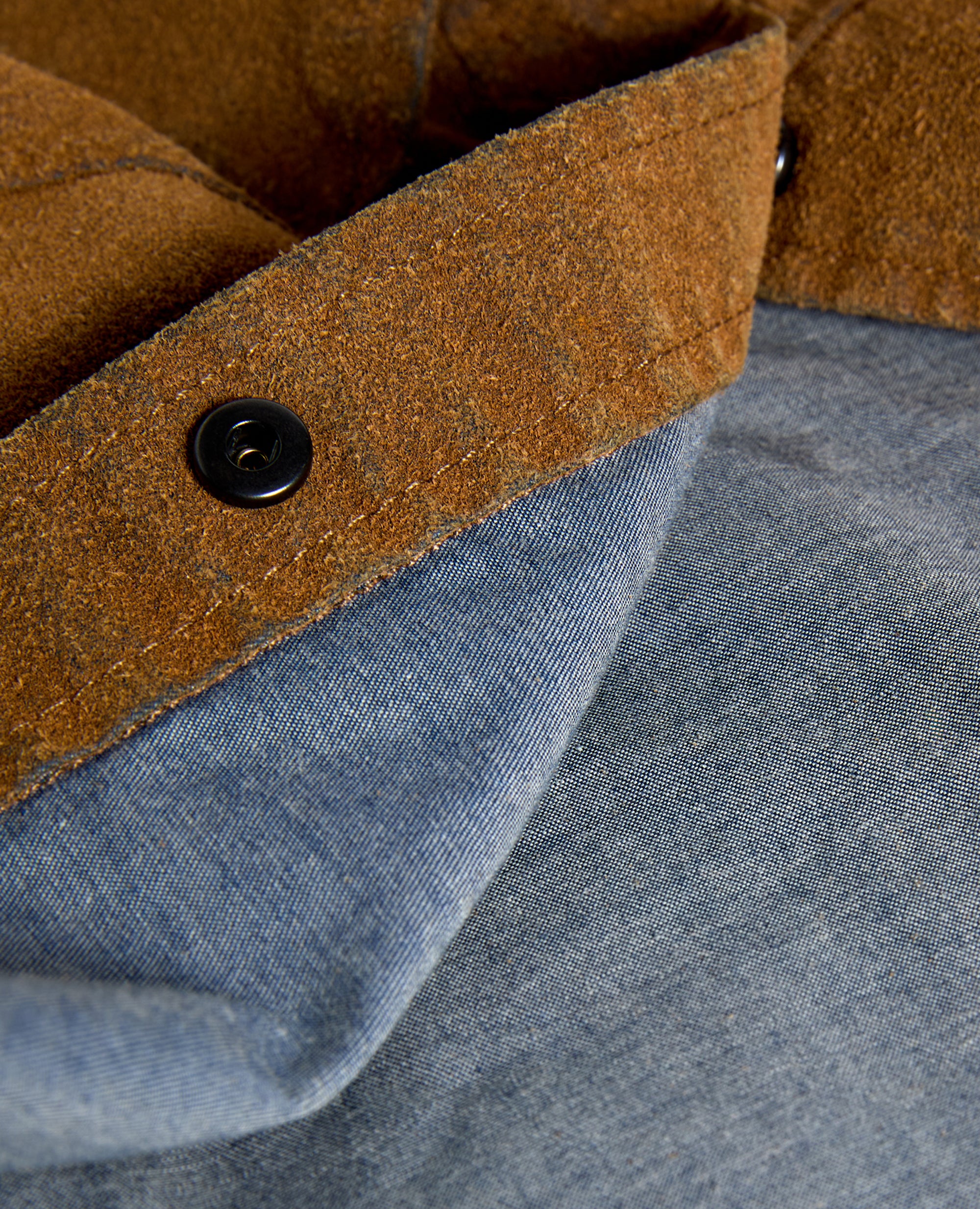 CAMICIA DA LAVORO IN CHAMBRAY FLOCCATO CON PELLE RICICLATA - BEIGE - ASPESI