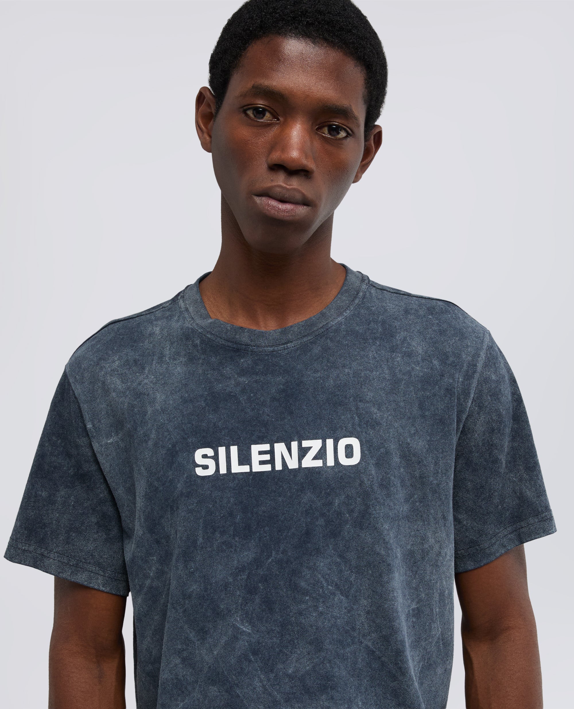 T-SHIRT -SILENZIO- IN JERSEY DI COTONE SHADY EFFECT - BLU - ASPESI