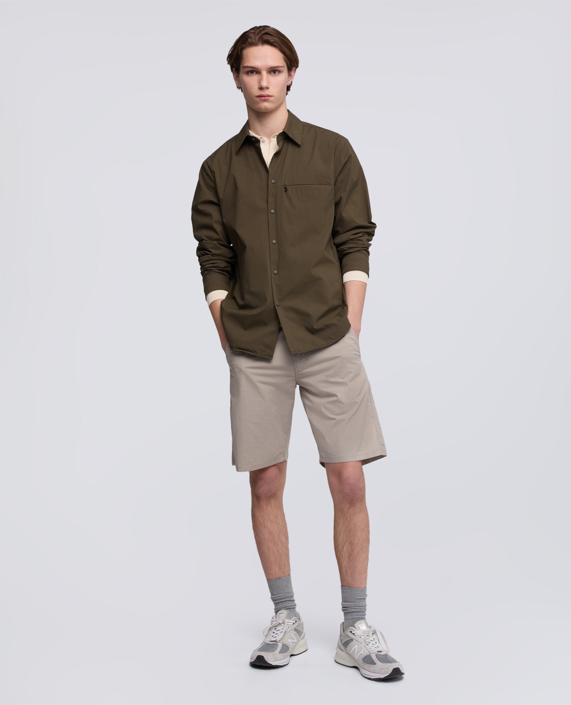 CAMICIA IN POPELINE COTONE-NYLON STRETCH - VERDE - ASPESI