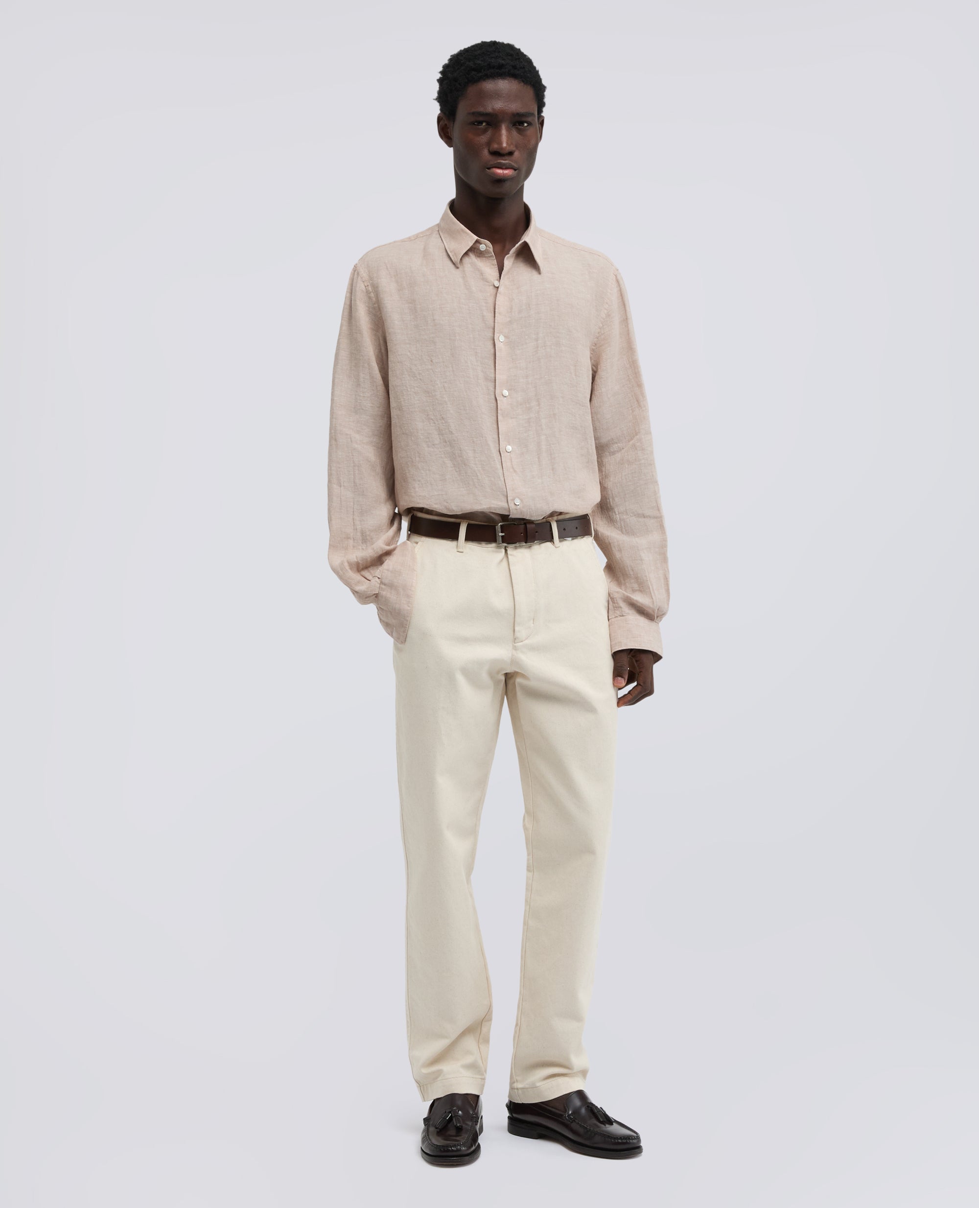 COMMAHEMD AUS VERBLASSTEM LEINEN - BEIGE - ASPESI