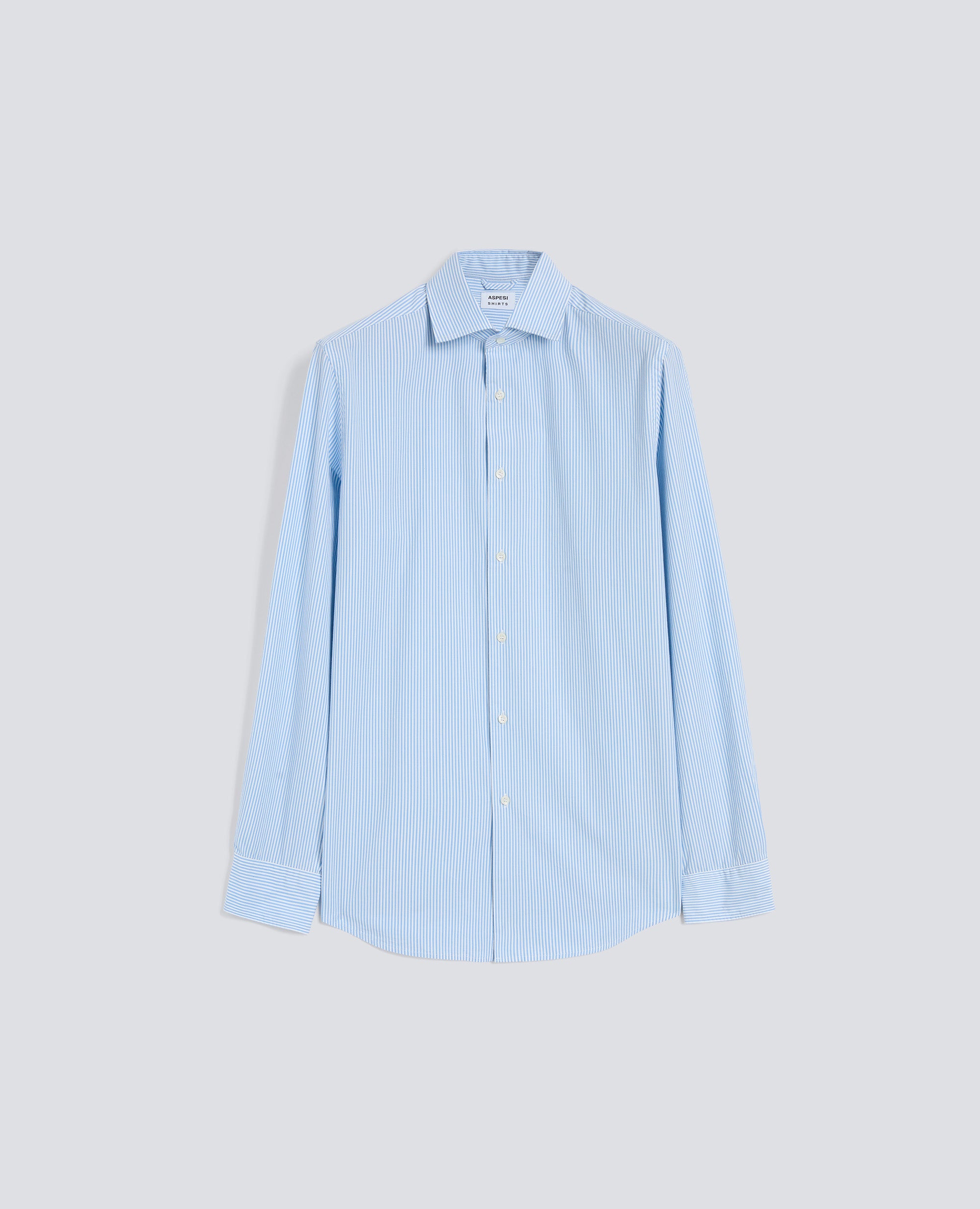 CAMICIA RIGATA IN POPELINE DI COTONE CON COLLO FRANCESE - AZZURRO - ASPESI