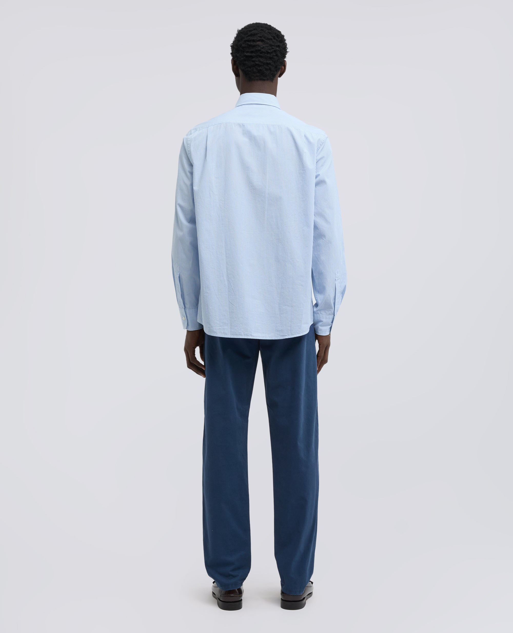 CAMICIA RIGATA IN POPELINE DI COTONE CON COLLO FRANCESE - AZZURRO - ASPESI