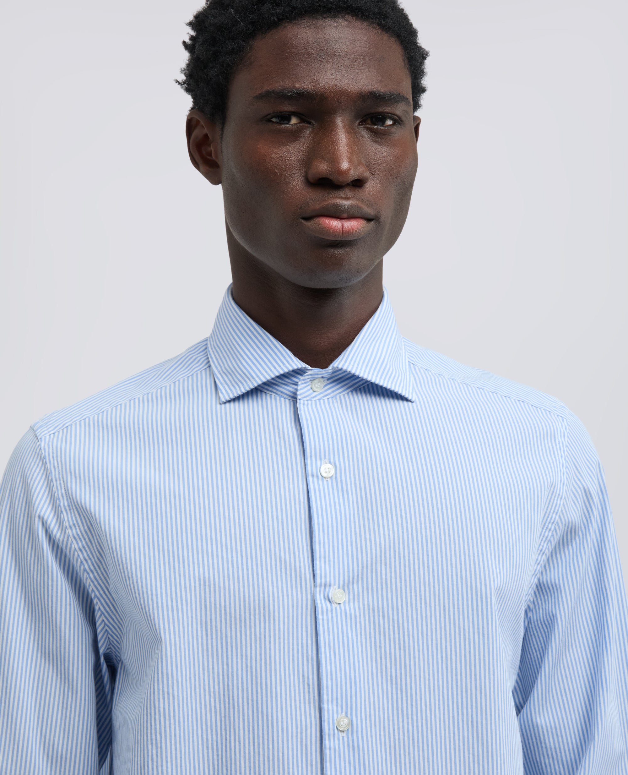 CAMICIA RIGATA IN POPELINE DI COTONE CON COLLO FRANCESE - AZZURRO - ASPESI