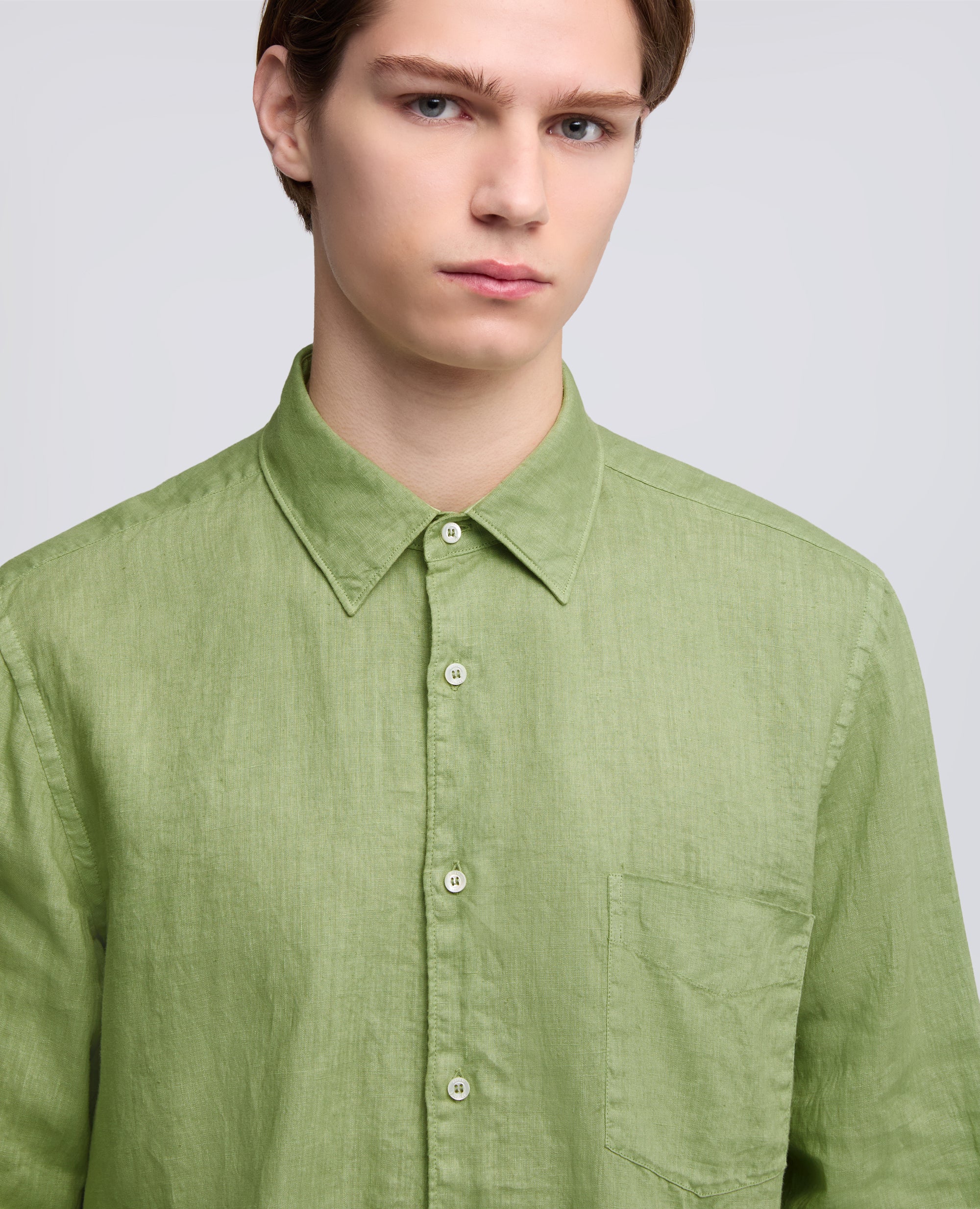 CAMICIA IN LINO LEGGERO CON TASCHINO - VERDE - ASPESI