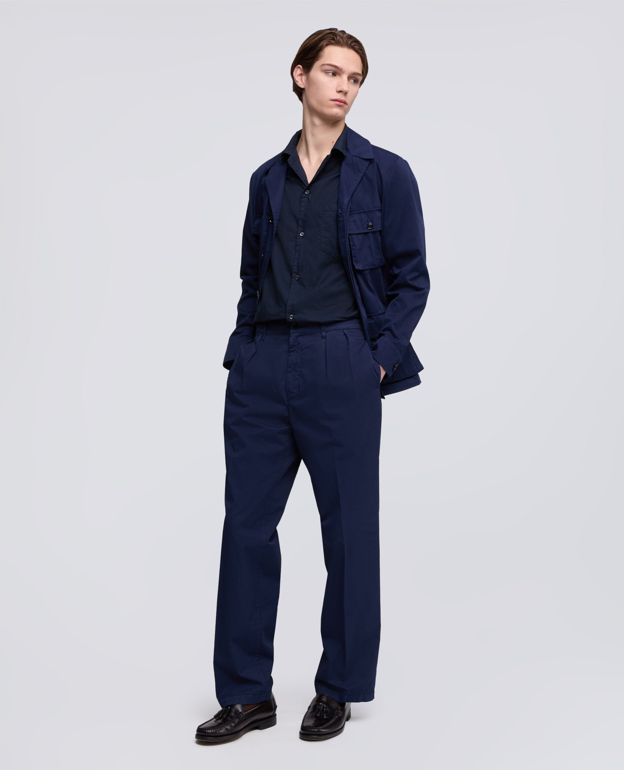 CAMICIA BOWLING IN VOILE DI COTONE - BLU - ASPESI