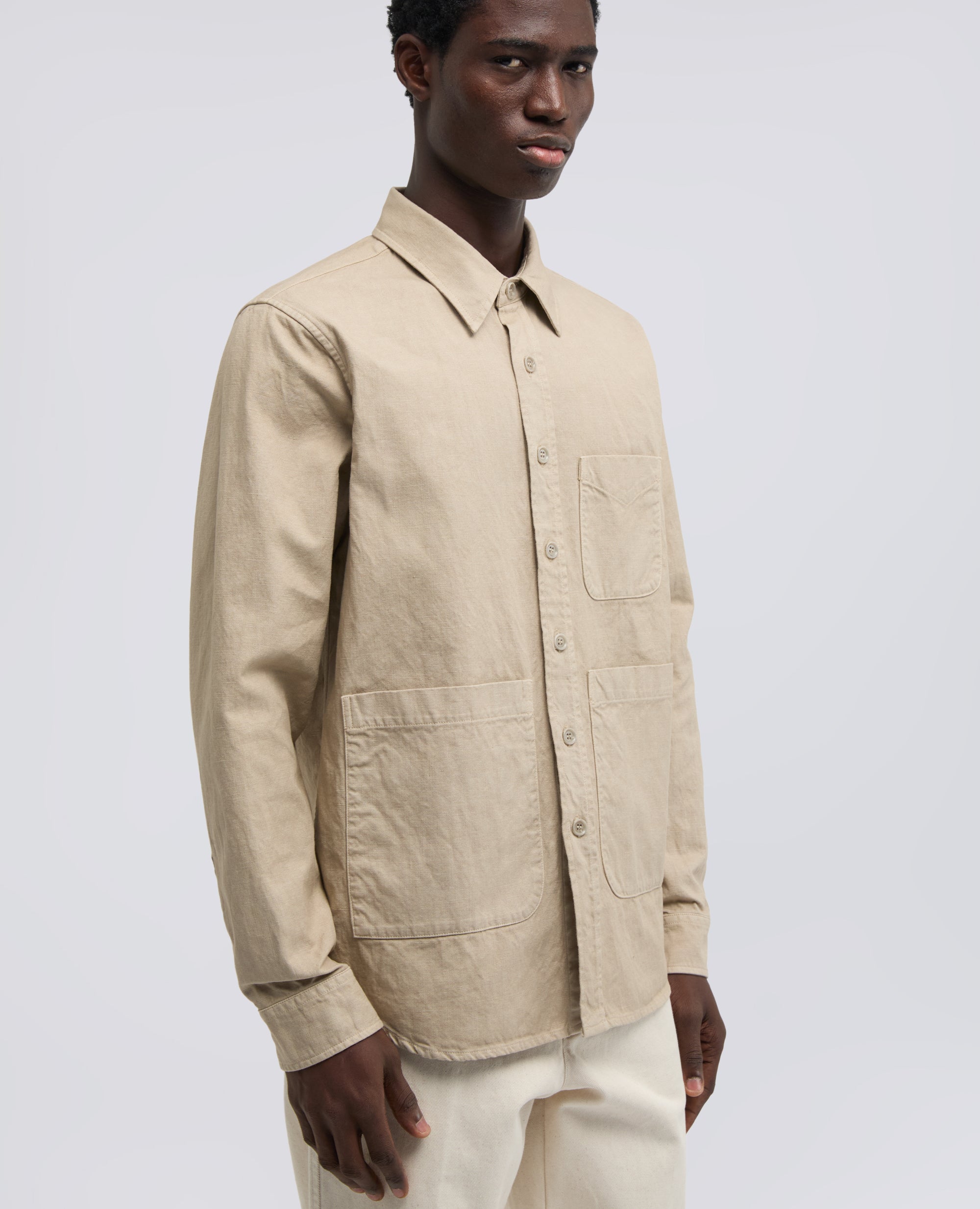 CAMICIA UTILITY IN TELA RUSTICA DI COTONE-LINO - BEIGE - ASPESI