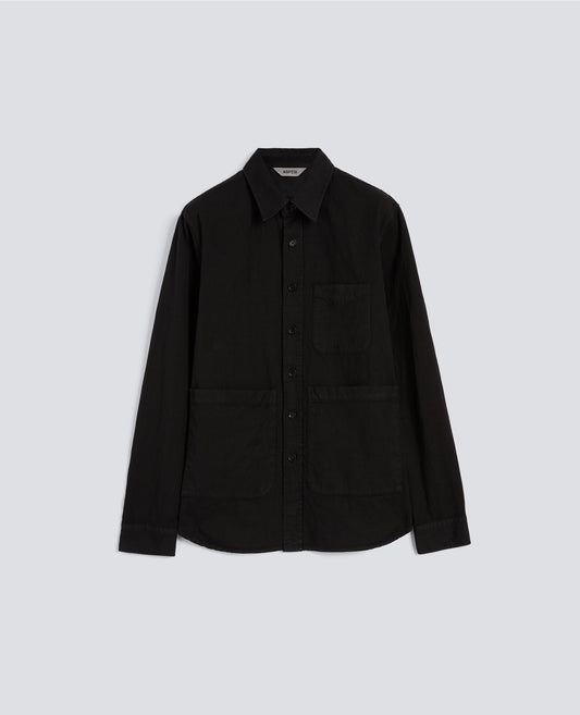 CAMICIA UTILITY IN TELA RUSTICA DI COTONE-LINO - NERO - ASPESI
