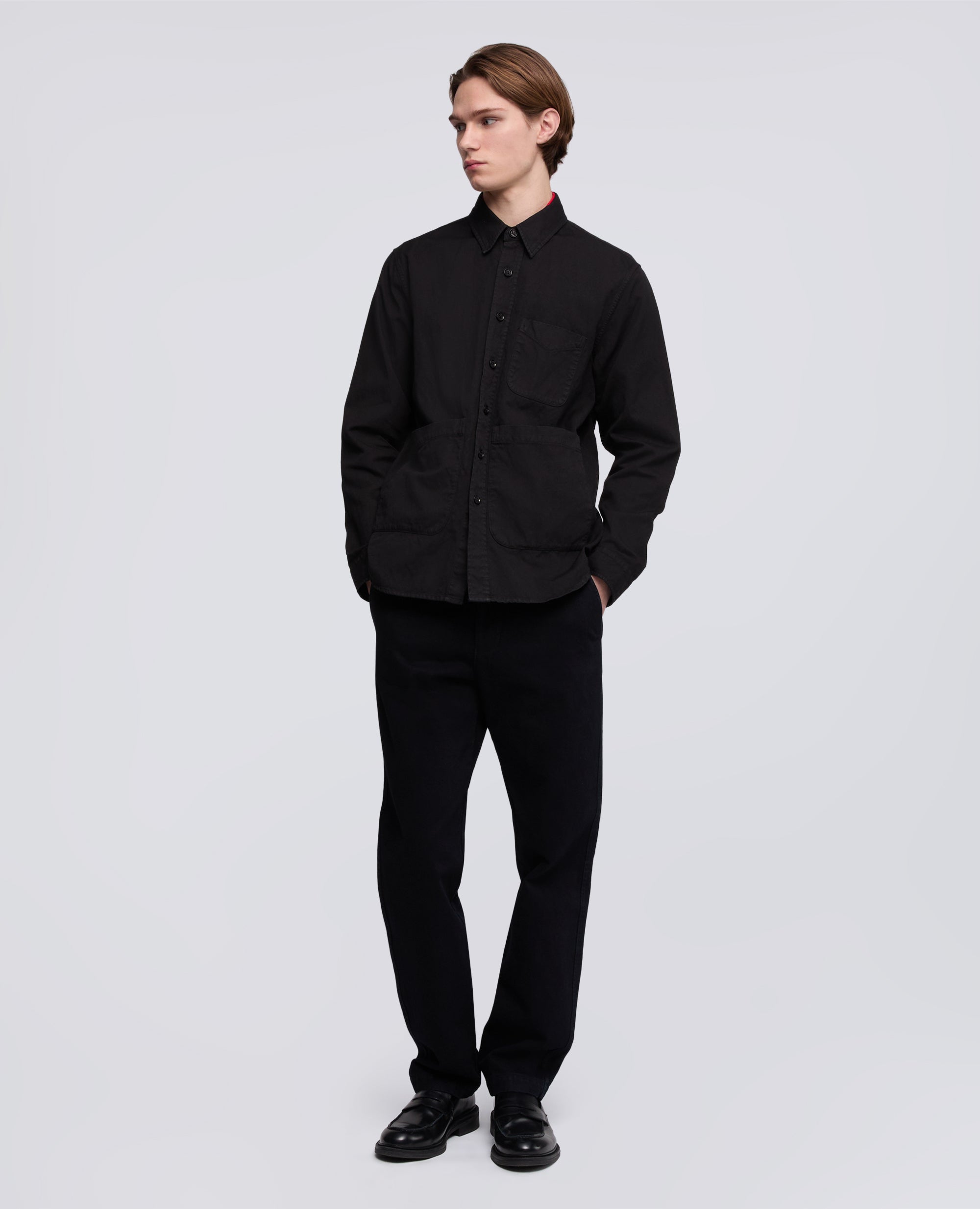 CAMICIA UTILITY IN TELA RUSTICA DI COTONE-LINO - NERO - ASPESI
